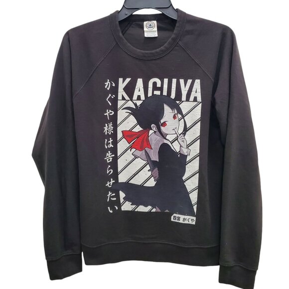 Delta Fleece Love Is War Kaguya Black Crew Neck Anime Graphic Sweatshirt Adult M - Picture 1 of 7